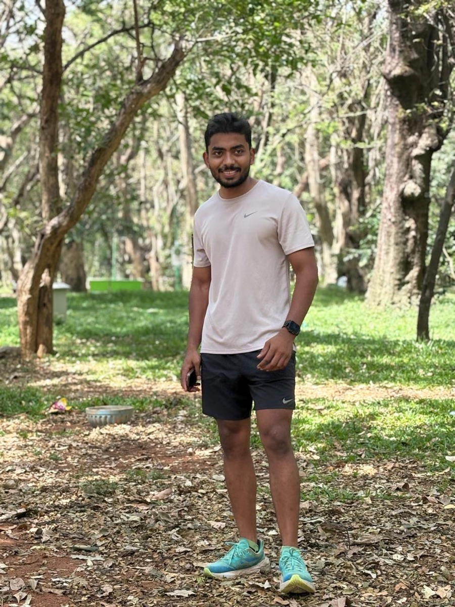 Chandramouli after a run in a wooded park